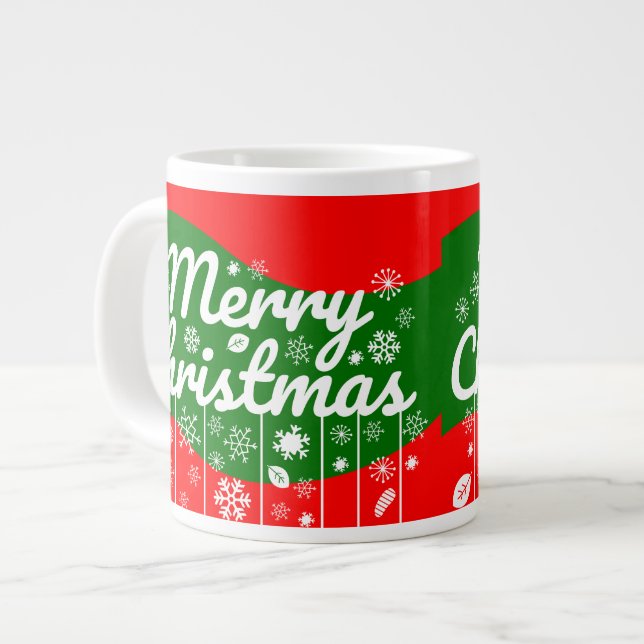Christmas Jumbo Mug – White Ornaments  (Front Left)