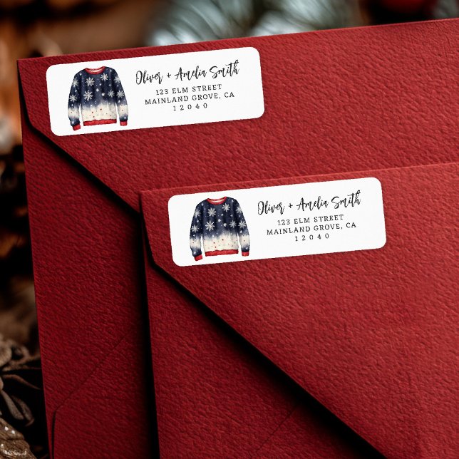Christmas Jumper Return Label (Cool & cozy ❄️ Add winter charm with this navy blue snowflake sweater label.)