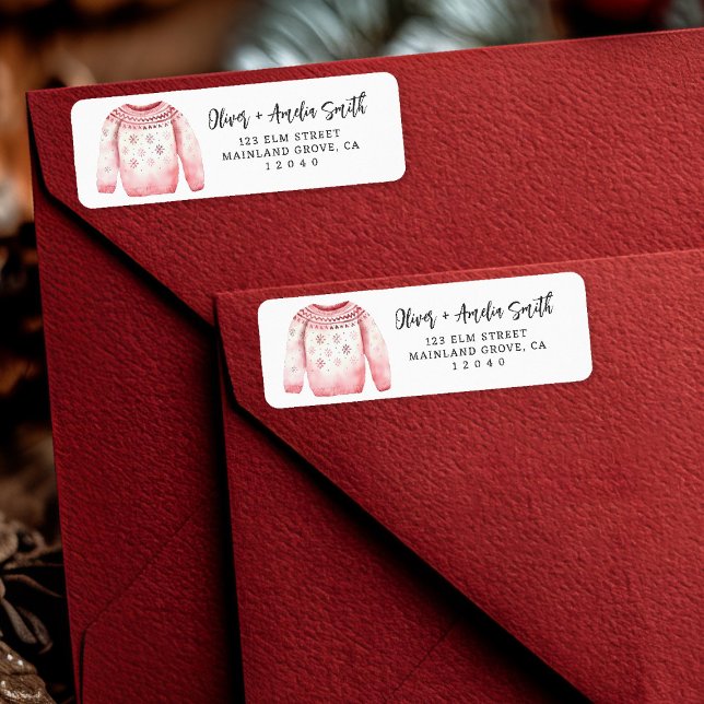 Christmas Jumper Return Label (Pretty in pink 🎀 Add festive charm with this cozy Christmas sweater label.)
