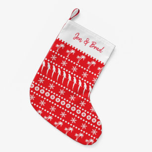 Christmas Jumper Style Parrots and Palm Trees Red Small Christmas Stocking