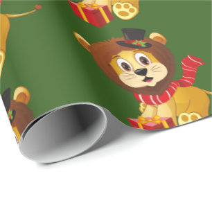 Christmas jungle lion Holiday party wrap tiled Wrapping Paper