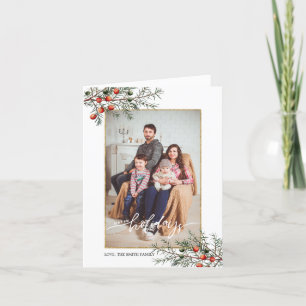 Christmas Juniper Frame Season's Greetings 2 Photo Holiday Card