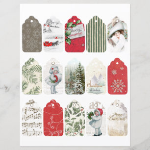 Christmas Junk Journal Tags Vintage Girl Holly Red