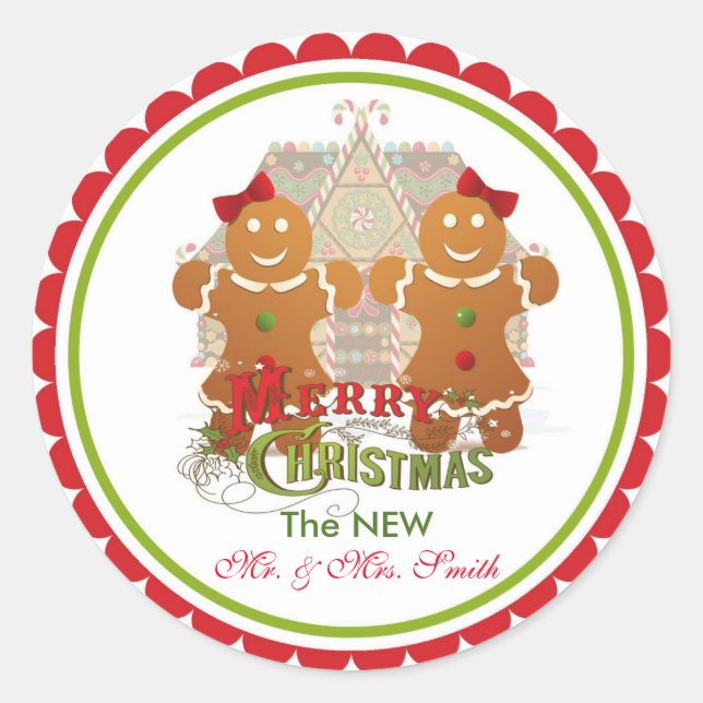Christmas Just Married Gingerbread Couple Stickers (Front)