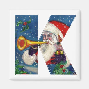 CHRISTMAS K LETTER / SANTA BUGLER MONOGRAM MAGNET