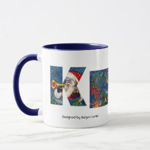 CHRISTMAS K LETTER / SANTA CLAUS BUGLER MONOGRAM MUG