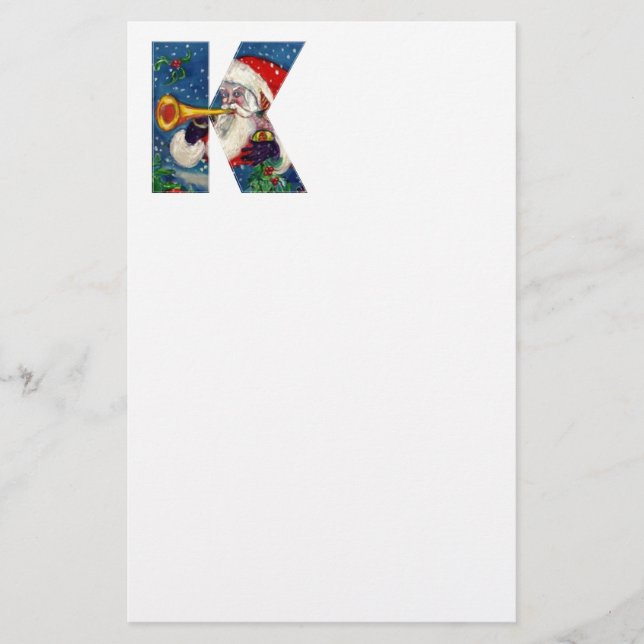 CHRISTMAS K LETTER / SANTA CLAUS BUGLER MONOGRAM STATIONERY (Front)