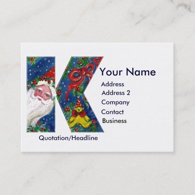 CHRISTMAS K LETTER / SANTA CLAUS WITH RED RIBBON BUSINESS CARD (Front)