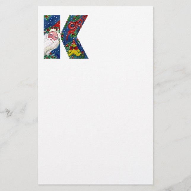 CHRISTMAS K LETTER / SANTA CLAUS WITH RED RIBBON STATIONERY (Front)