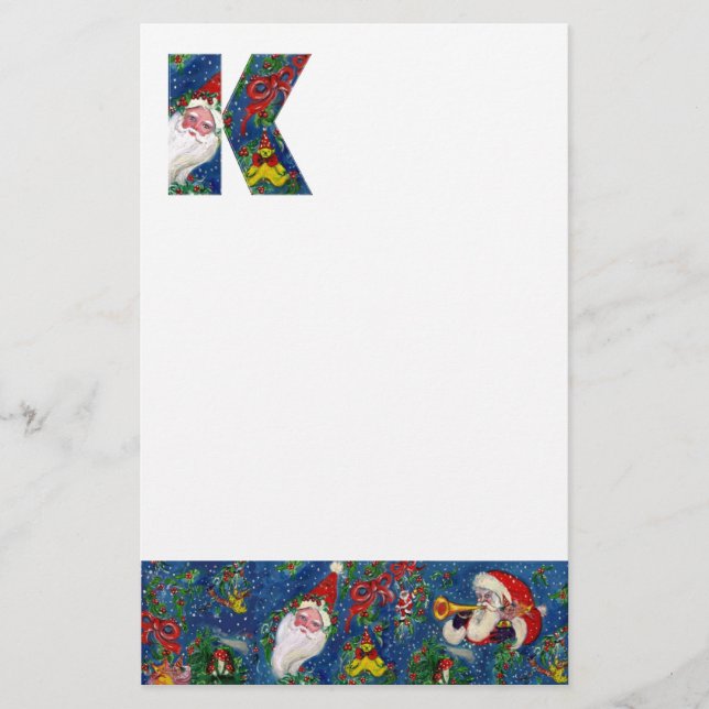 CHRISTMAS K LETTER / SANTA CLAUS WITH RED RIBBON STATIONERY (Front)