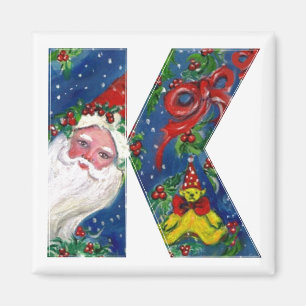 CHRISTMAS K LETTER / SANTA  RED RIBBON MONOGRAM MAGNET