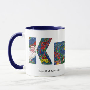 CHRISTMAS K LETTER / SANTA   RED RIBBON MONOGRAM MUG