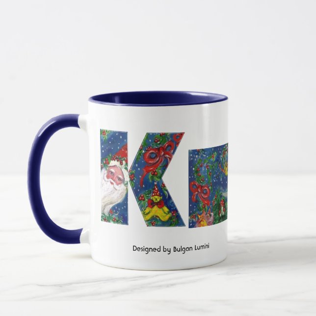 CHRISTMAS K LETTER / SANTA   RED RIBBON MONOGRAM MUG (Left)