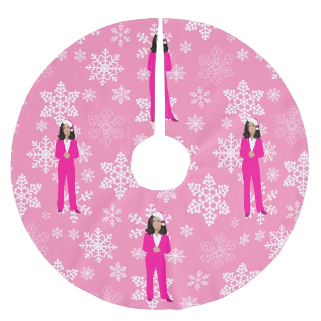 christmas kamala harris santa icy pink brushed polyester tree skirt (Front)