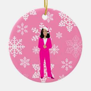 christmas kamala harris santa icy pink ceramic tree decoration