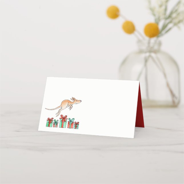 Christmas kangaroo jump watercolor art place cards (Back)