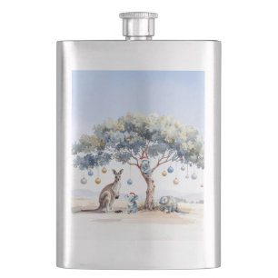 Christmas Kangaroo Koalas Platypus Gumtree Baubles Hip Flask