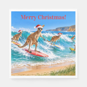 Christmas Kangaroo Surfing Bells Beach Napkin
