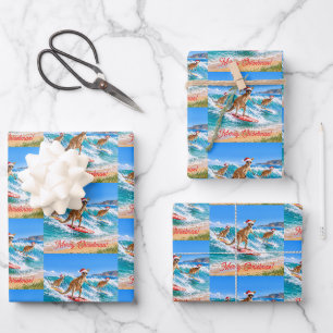 Christmas Kangaroo Surfing Bells Beach Wrapping Paper Sheet