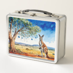 Christmas Kangaroo under gumtree colorful baubles Metal Lunch Box