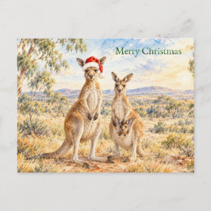 Christmas Kangaroo Wearing Santa Hat Gumtree Holiday Postcard