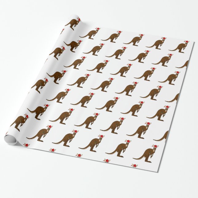 Christmas Kangaroo Wrapping Paper (Unrolled)
