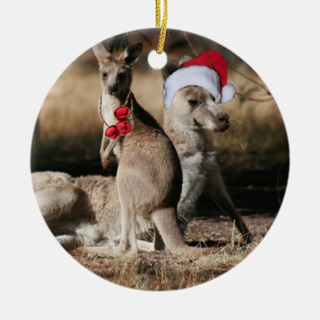 Christmas Kangaroos Australian Style Ceramic Tree Decoration (Front)