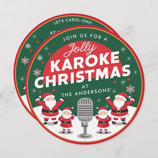 Christmas Karaoke Party Singing Santa Vinyl Record Invitation (Front/Back)