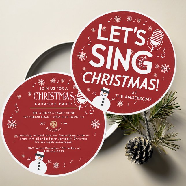 Christmas Karaoke Party Vintage Vinyl Record Red Invitation (christmas party invitation karaoke family office vintage retro nostalgia vinyl record red white)
