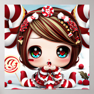 Christmas kawaii baby with candy and bright eyes poster