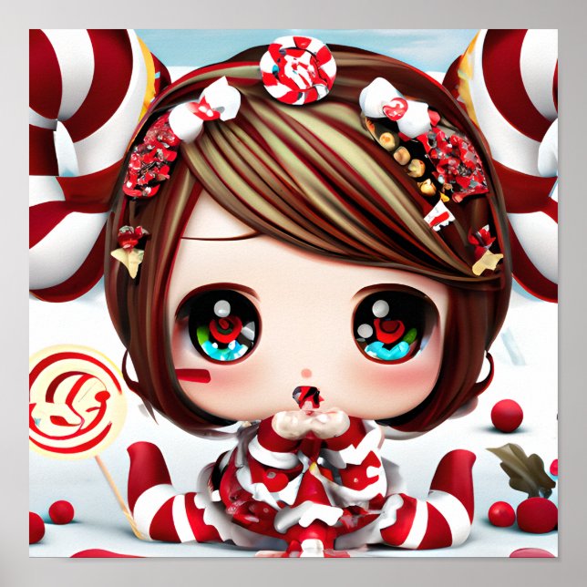 Christmas kawaii baby with candy and bright eyes poster (Front)