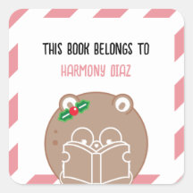 Christmas Kawaii Cute Hamster Booklover Bookplate