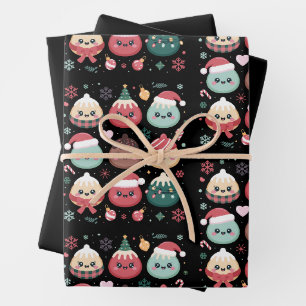 Christmas Kawaii Ornament Dumplings Xmas Holiday Wrapping Paper Sheet