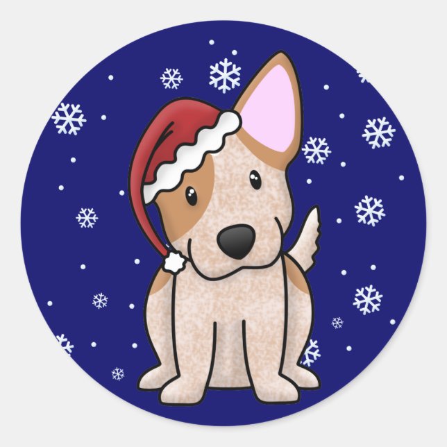 Christmas Kawaii Red Heeler Classic Round Sticker (Front)