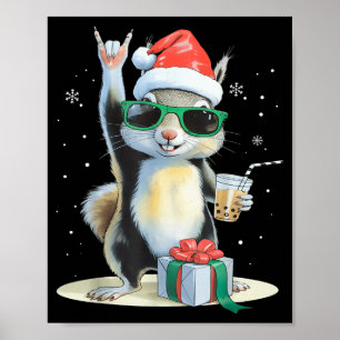Christmas Kawaii Squirrel Bubble Tea Boba Squirrel Poster