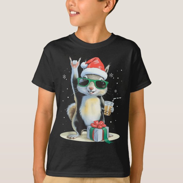 Christmas Kawaii Squirrel Bubble Tea Boba Squirrel T-Shirt (Front)