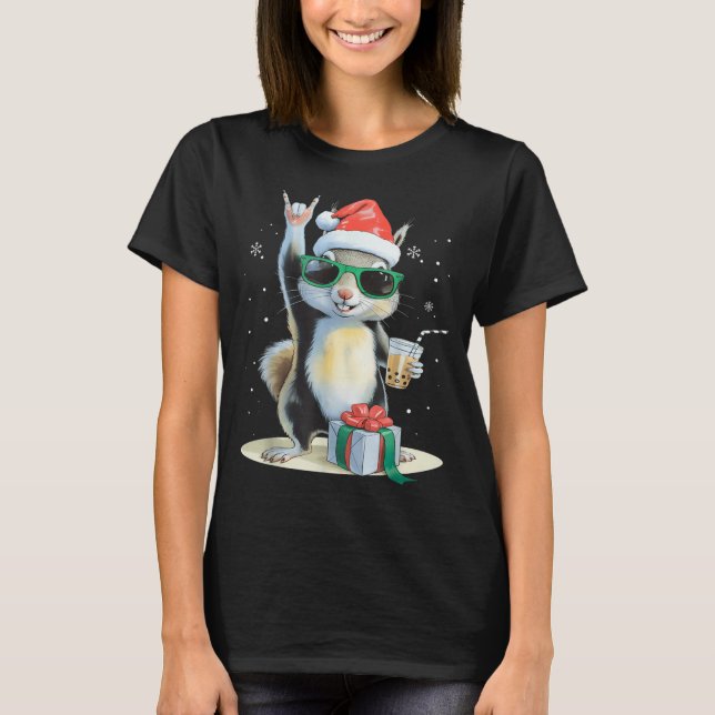 Christmas Kawaii Squirrel Bubble Tea Boba Squirrel T-Shirt (Front)