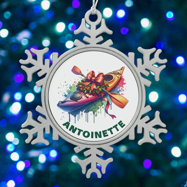 Christmas Kayak Custom Name Snowflake Pewter Christmas Ornament (Creator Uploaded)