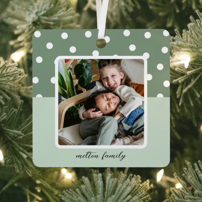 Christmas Keepsake Photo and Polka Dots Metal Tree Decoration (Insitu)