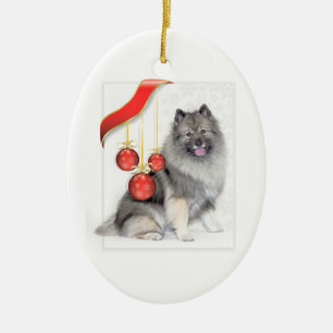 Christmas Keeshond Ceramic Tree Decoration