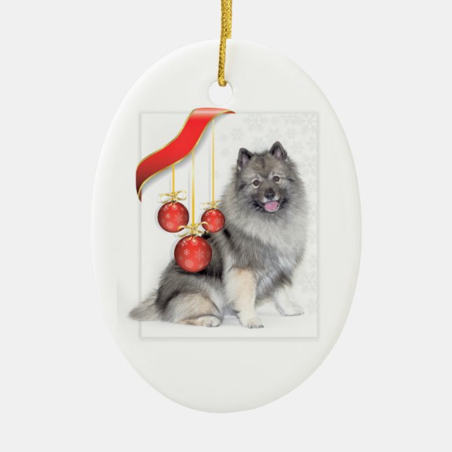 Christmas Keeshond Ceramic Tree Decoration (Front)