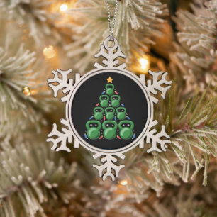 Christmas Kettlebell Tree Gym Fitness Workout Xmas Snowflake Pewter Christmas Ornament