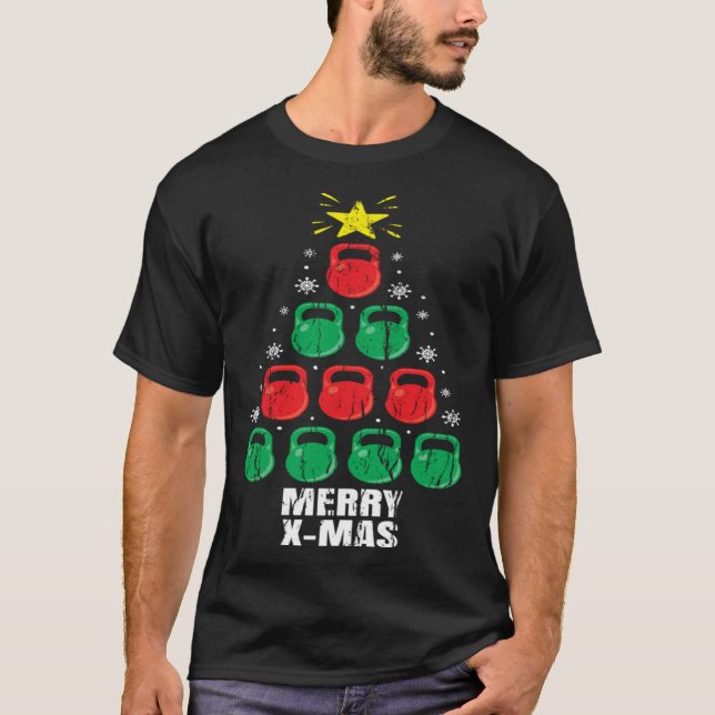 Christmas Kettlebells Tree Holiday  Workout T-Shirt (Front)