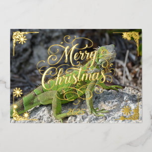 Christmas Key West Iguana poem inside, Gold Foil Holiday Card