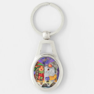 Christmas Keychain Couple Gnomes Singing Happy