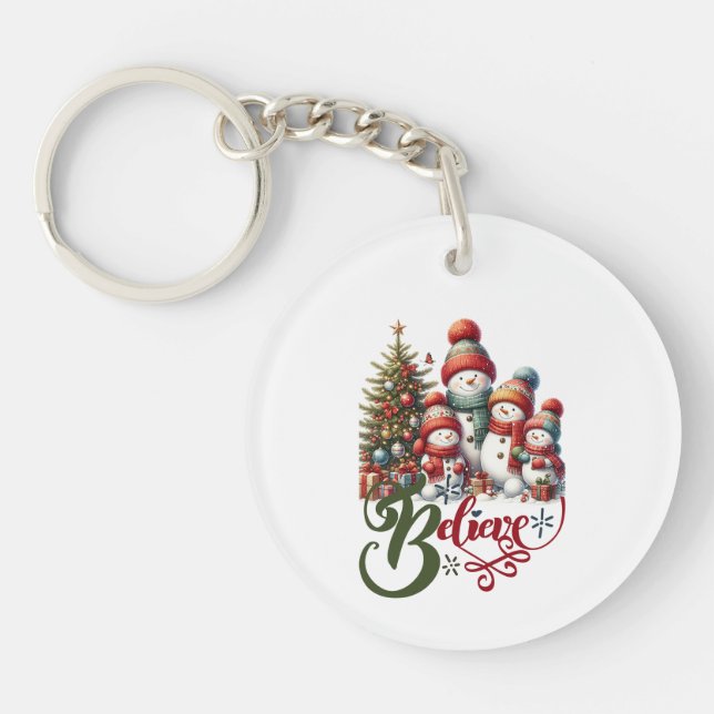 Christmas keychain with snowman Believe (Front)