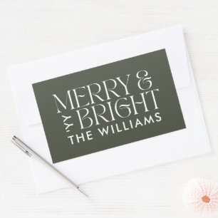 Christmas khaki green modern elegant simple rectangular sticker