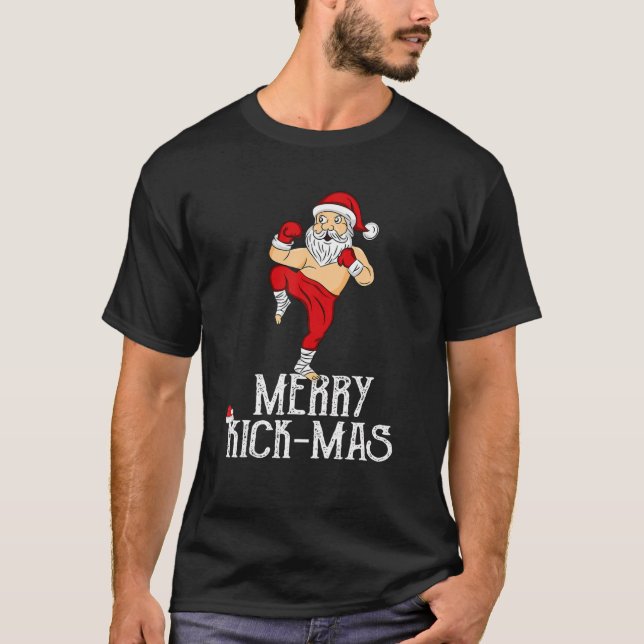 Christmas Kickboxing Santa Claus Merry Kick-Mas Me T-Shirt (Front)