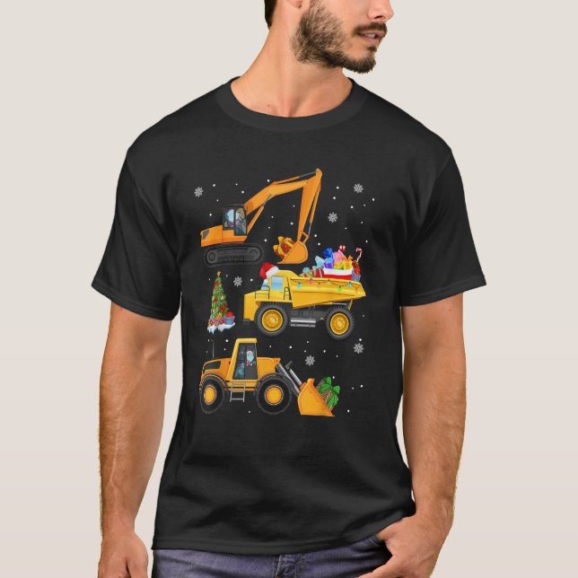 Christmas Kids Boy Toddler Truck Construction Vehi T-Shirt (Front)