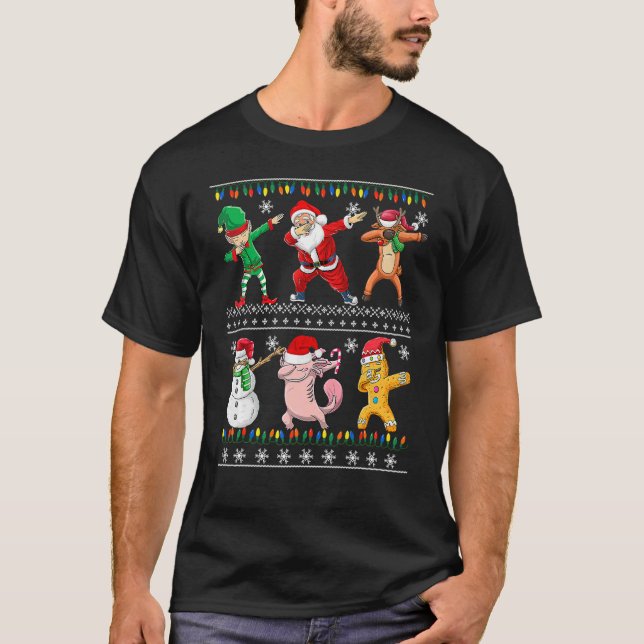 Christmas Kids Boys Men Dabbing Santa Elf Deer Fri T-Shirt (Front)